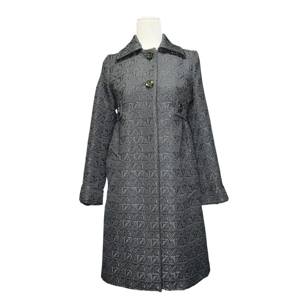 Max & Co‎ Black Textured Jacquard Geometric Brocade Empire Waist Coat  Size 2